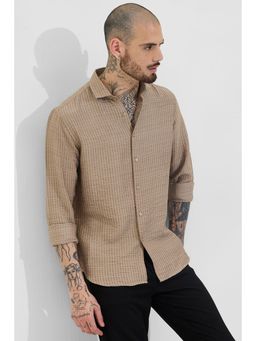 Snitch - Light Brown Checks Slim Fit Shirt