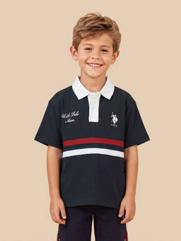 U.S. POLO ASSN. - Boys Navy Blue Stripes Oversized Fit Polo Shirt