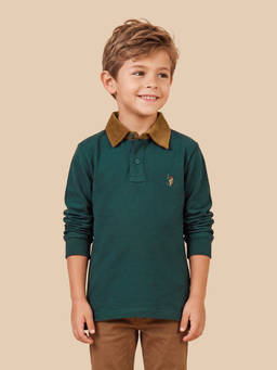 U.S. POLO ASSN. - Boys Green Solid Regular Fit Polo T-shirt