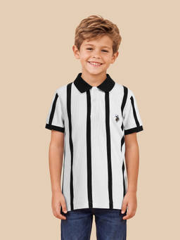 U.S. POLO ASSN. - Boys White Vertical Striped Regular Fit Polo T-shirt