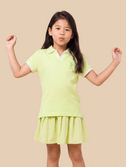 U.S. POLO ASSN. - Girls Green Solid Relaxed Fit Polo T-shirt
