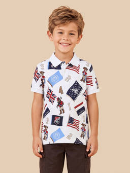 U.S. POLO ASSN. - Boys White Graphic Brand Printed Regular Fit Polo T-shirt