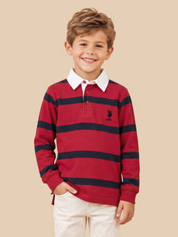 U.S. POLO ASSN. - Boys Red Horizontal Striped Regular Fit Polo T-shirt