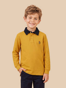 U.S. POLO ASSN. - Boys Mustard Solid Regular Fit Polo T-shirt