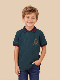 U.S. POLO ASSN. - Boys Teal Textured Regular Fit Polo T-shirt
