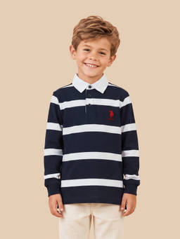 U.S. POLO ASSN. - Boys Navy Blue Horizontal Striped Regular Fit Polo T-shirt