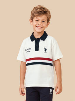 U.S. POLO ASSN. - Boys Off White Stripes Oversized Fit Polo T-shirt