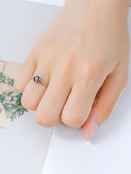 Raajsi By Yellow Chimes - Black Crystal Studded Adjustable Ring