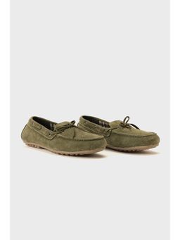 One Friday - Boys Olive Leather Boat Shoes