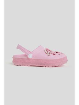 One Friday - Kids Pink Glitter Bow Clogs with Strap