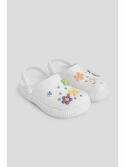 One Friday - Girls White Clogs with 3D Pastel Flower Charms and Strap