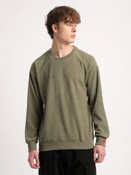 The Bear House - Men Green Solid Relaxed Fit Sweatshirt