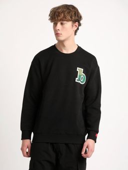 The Bear House - Men Black Printed Relaxed Fit Sweatshirt