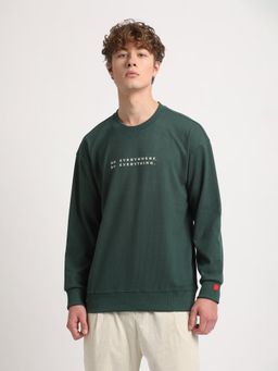 The Bear House - Men Green Solid Relaxed Fit Sweatshirt
