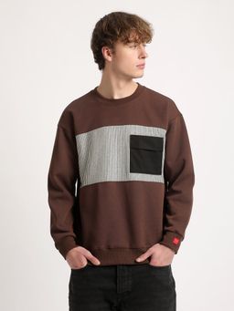 The Bear House - Men Brown Colour Blocked Relaxed Fit Sweatshirt