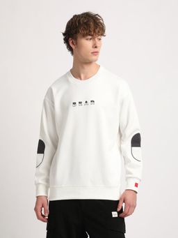 The Bear House - Men White Solid Relaxed Fit Sweatshirt