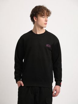 The Bear House - Men Black Printed Relaxed Fit Sweatshirt