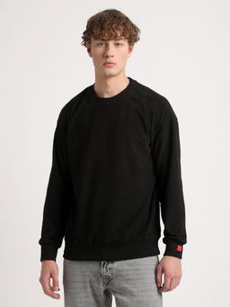 The Bear House - Men Black Solid Relaxed Fit Sweatshirt