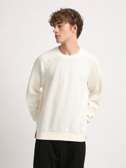 The Bear House - Men Cream Solid Relaxed Fit Sweatshirt