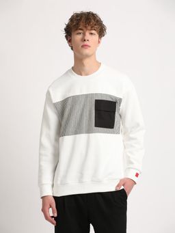 The Bear House - Men White Colour-Block Relaxed Fit Sweatshirt