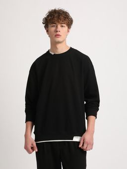 The Bear House - Men Black Solid Relaxed Fit Sweatshirt