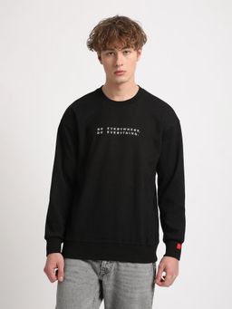 The Bear House - Men Black Solid Relaxed Fit Sweatshirt