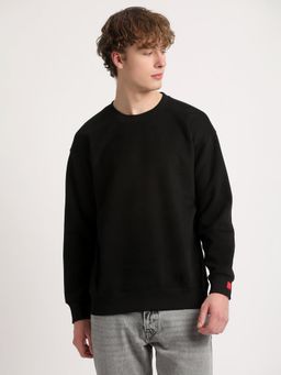 The Bear House - Men Black Solid Relaxed Fit Sweatshirt