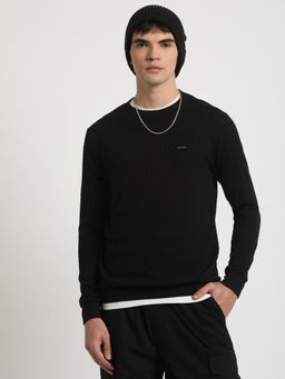 The Bear House - Men Black Solid Slim Fit Sweatshirt