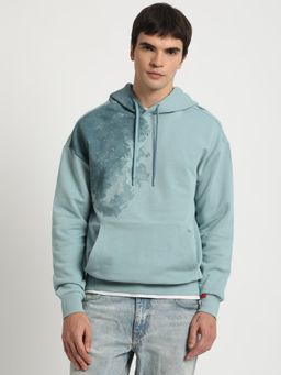 The Bear House - Men Blue Printed Regular Fit Hoodies