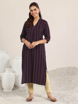 Libas - Women Burgundy Stripes Kurta
