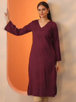 Libas - Women Maroon Self Design Kurta
