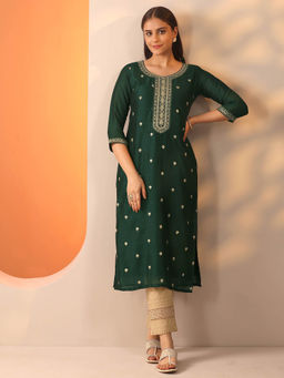 Libas - Women Green Embroidered Kurta