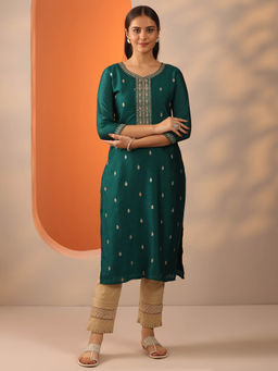 Libas - Women Green Embroidered Kurta