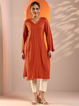 Libas - Women Orange Stripes Kurta