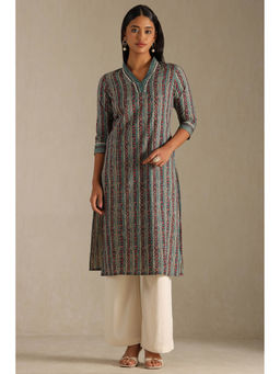 Soch - Women Teal Stripes Kurta