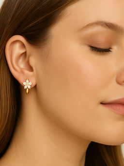 ZAISHA - White 18K Gold Plated Flazo Flower Huggies Hoop Earrings