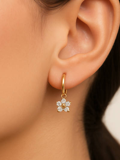White 18K Gold Plated Anti Tarnish Flower Hoop Earrings