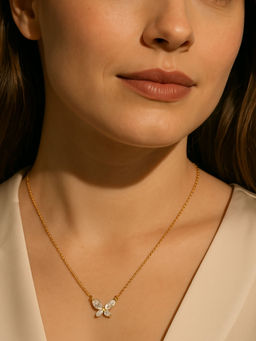 ZAISHA - White 18K Gold Plated Dainty Butterfly Pendant Necklace
