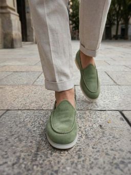 NAUVAB - Nagra Olive Suede Round Toe Loafer