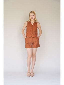 HOUSE OF SAL - Rust Lara Linen Co-Ord Set Waistcoat and Shorts (Set of 2)