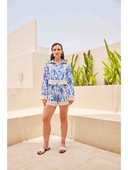 HOUSE OF SAL - Blue Sera Printed Co-Ord Set Shirt and Shorts (Set of 2)
