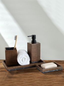 OBSESSIONS - Polyresin Textured 4 Pcs Bathset Wood