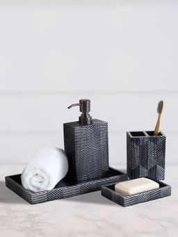 OBSESSIONS - Polyresin Textured 4 Pcs Bathset Grey