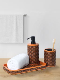 OBSESSIONS - Polyresin Textured 3 Pcs Bathset Brown & Orange