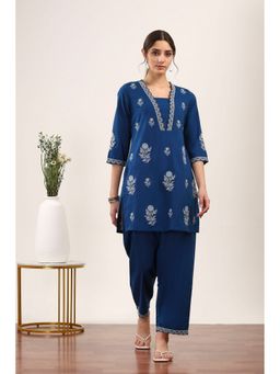 Rangriti - Women Blue Cotton Kurta with Pant