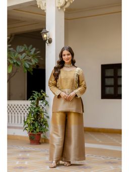 JATRIQQ - Women Gold Silk Blend Kurti with Palazzo
