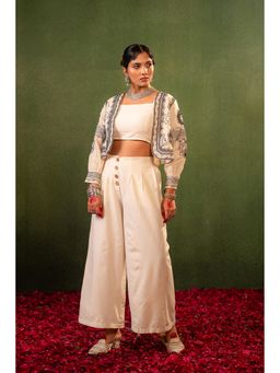 Juniper - Ivory Noor Embroidered Jacket with Top and Palazzo
