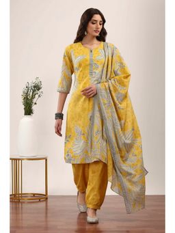 Rangriti - Women Yellow Cotton Kurta with Salwar and Dupatta