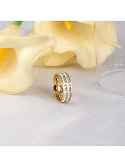 Palmonas - 18k Gold Plated Double Stones Band Ring For Women