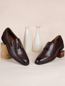 Louis Stitch - Men Rosewood Maroon Formal Slip-On Tassel Moccasins